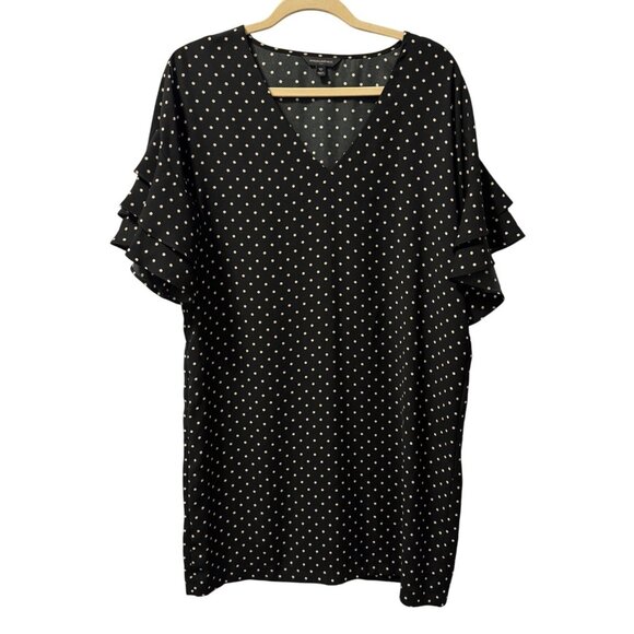 Banana Republic Black Polka Dot Dress With Ruffle Sleeves Womens Size 10 Dress - Picture 1 of 12